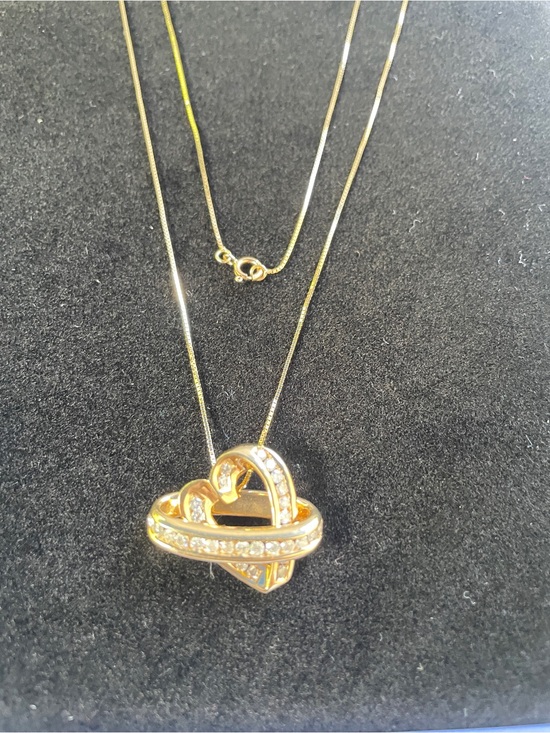 The RealReal Jewelry - Authentic 14K Yellow Gold Double Interlocking Heart Diamond Necklace.